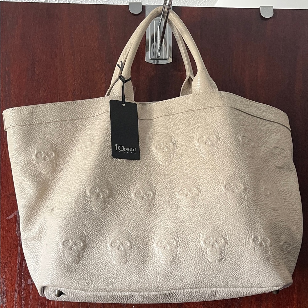 Cream Skull Embossed Tote Bag